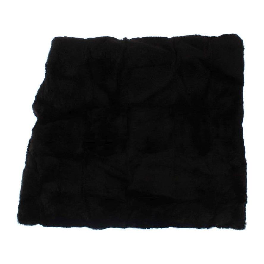 Dolce & Gabbana Chic Black Weasel Fur Hooded Scarf Wrap Hood Scarf Dolce & Gabbana Black