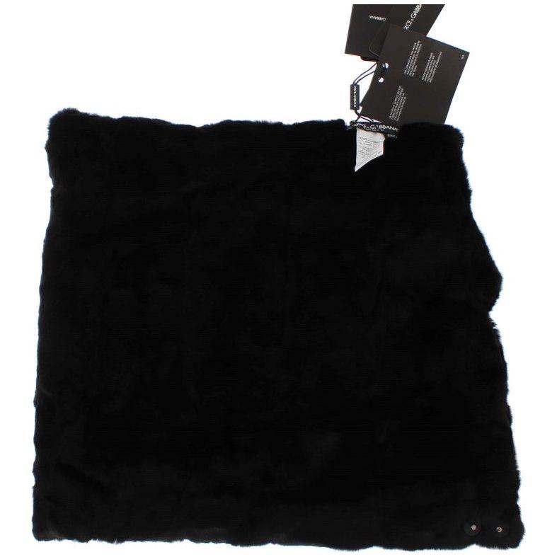 Dolce & Gabbana Chic Black Weasel Fur Hooded Scarf Wrap Hood Scarf Dolce & Gabbana Black