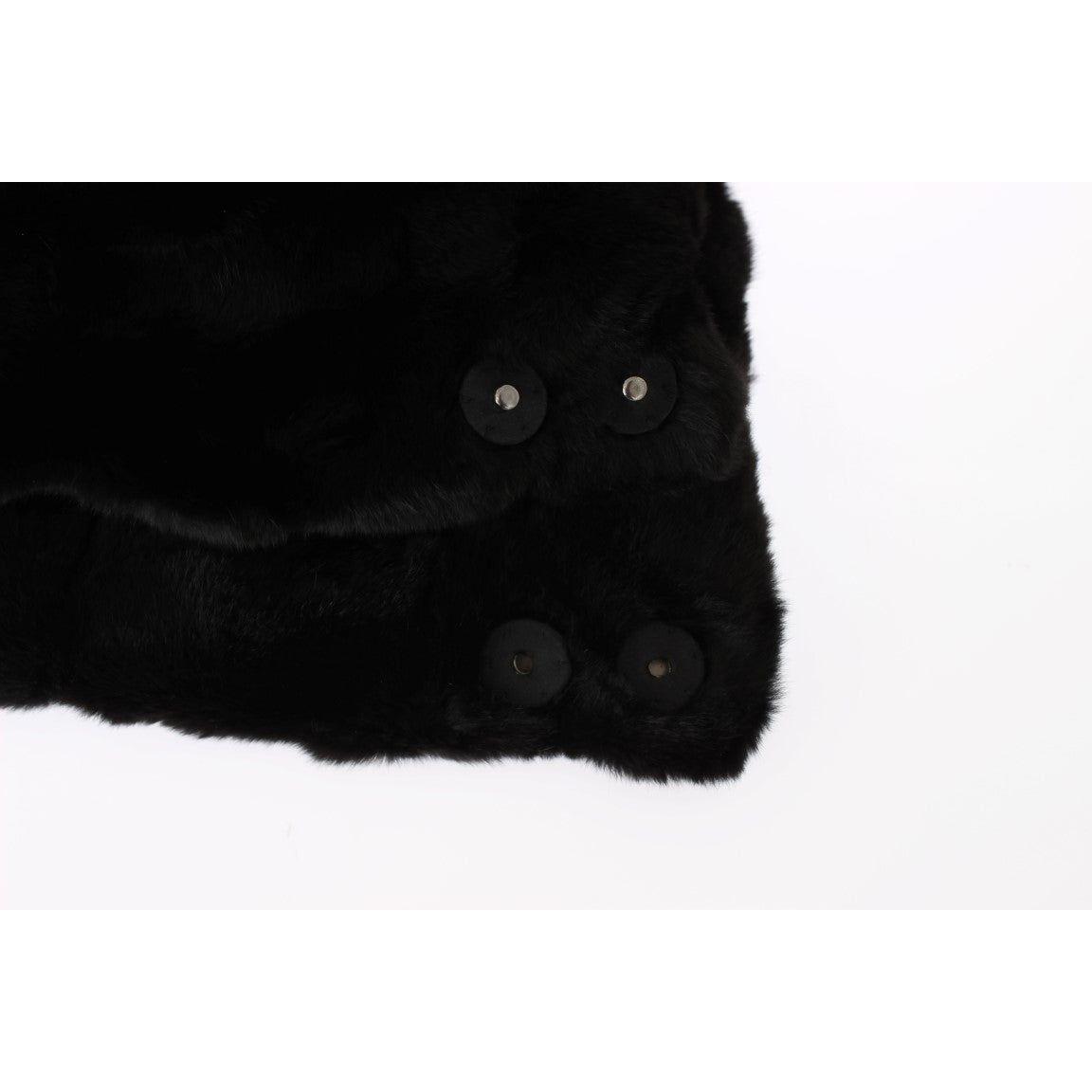 Dolce & Gabbana Chic Black Weasel Fur Hooded Scarf Wrap Hood Scarf Dolce & Gabbana White Smoke