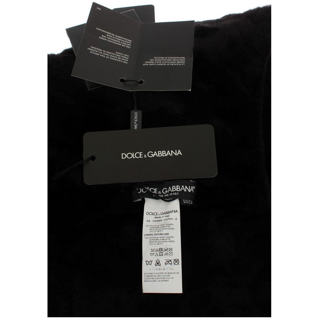 Dolce & Gabbana Chic Black Weasel Fur Hooded Scarf Wrap Hood Scarf Dolce & Gabbana Black