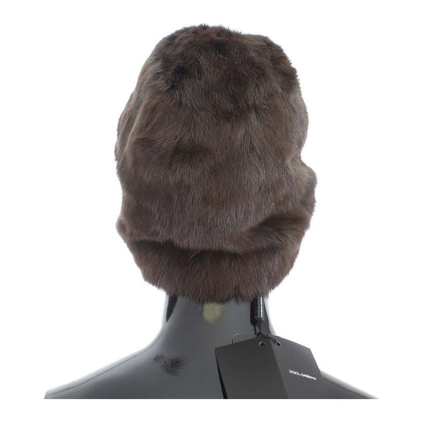 Dolce & Gabbana Luxurious Brown Weasel Fur Beanie Beanie Hat Dolce & Gabbana Dark Slate Gray