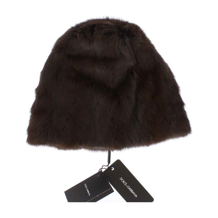 Dolce & Gabbana Luxurious Brown Weasel Fur Beanie Beanie Hat Dolce & Gabbana Black