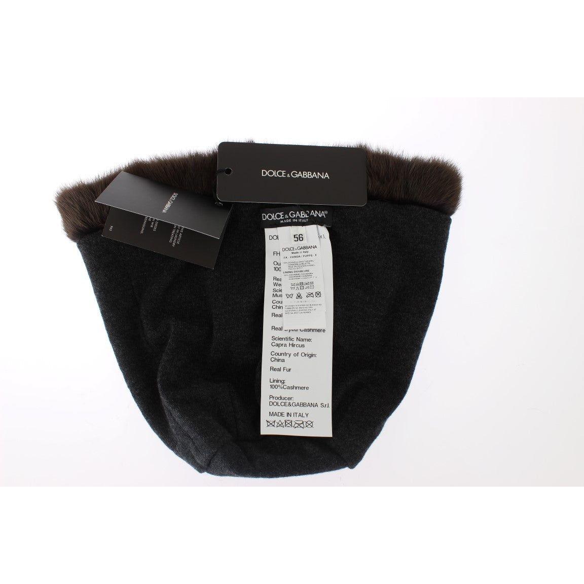 Dolce & Gabbana Luxurious Brown Weasel Fur Beanie Beanie Hat Dolce & Gabbana White Smoke