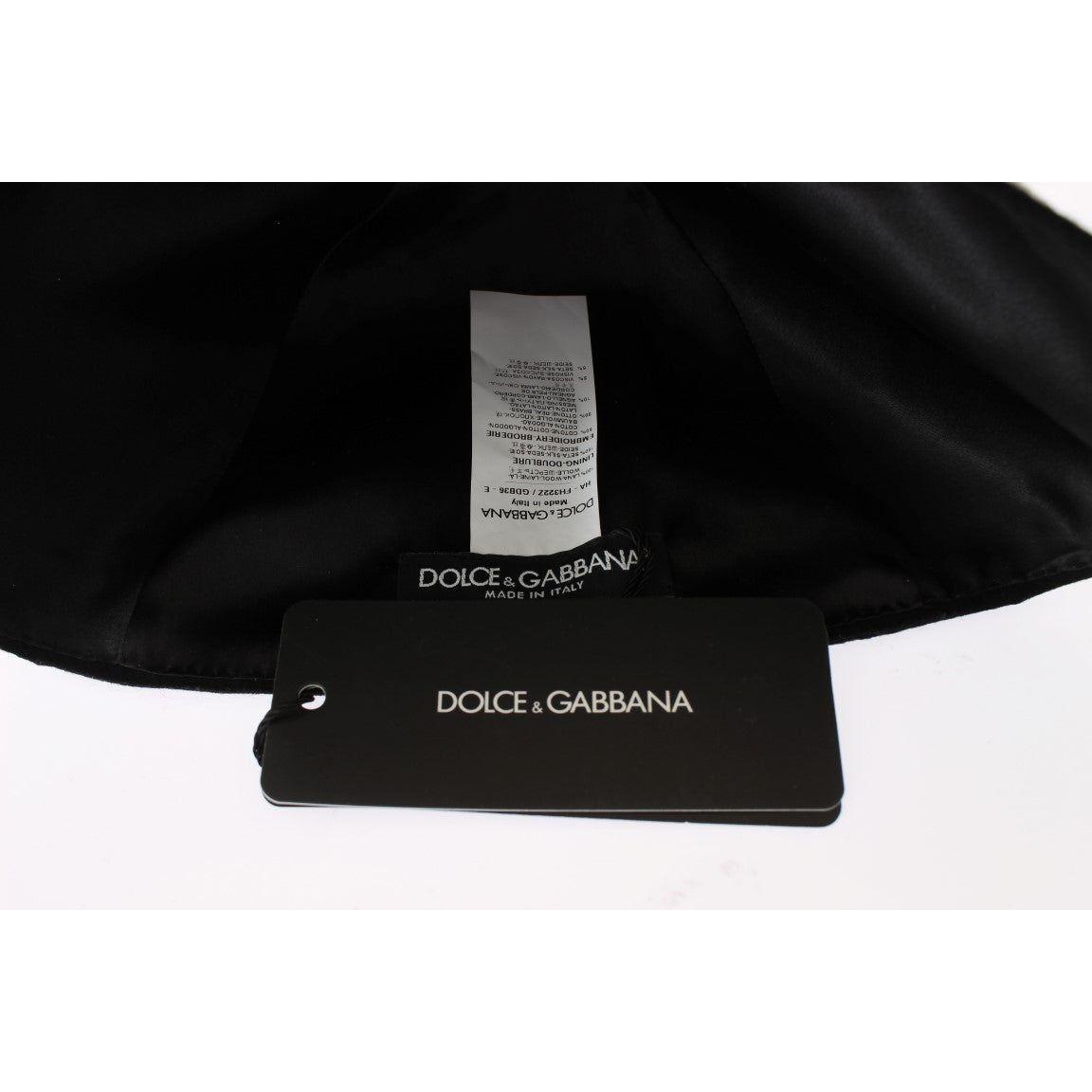 Dolce & Gabbana Elegant Black Floral Wool Cloche Hat Hat Dolce & Gabbana Black