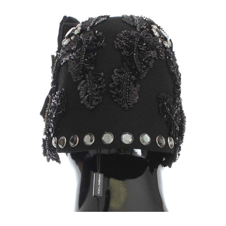 Dolce & Gabbana Elegant Black Crystal-Adorned Cloche Hat Cap Dolce & Gabbana Dark Slate Gray