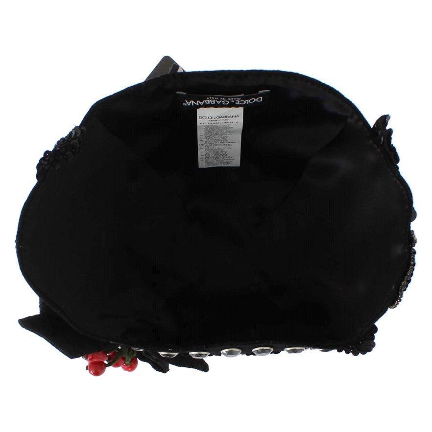 Dolce & Gabbana Elegant Black Crystal-Adorned Cloche Hat Cap Dolce & Gabbana Black