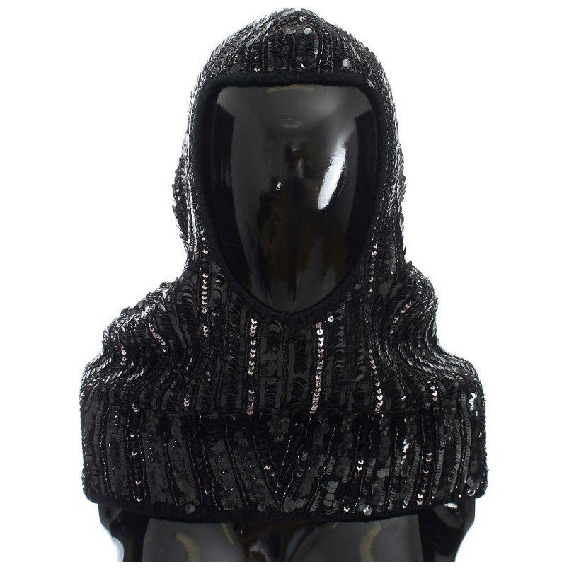 Dolce & Gabbana Elegant Black Sequined Hooded Scarf Wrap Hood Scarf Dolce & Gabbana Black