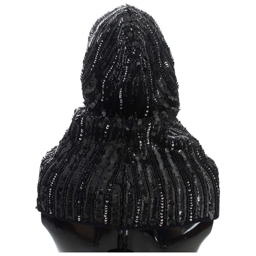 Dolce & Gabbana Elegant Black Sequined Hooded Scarf Wrap Hood Scarf Dolce & Gabbana Black