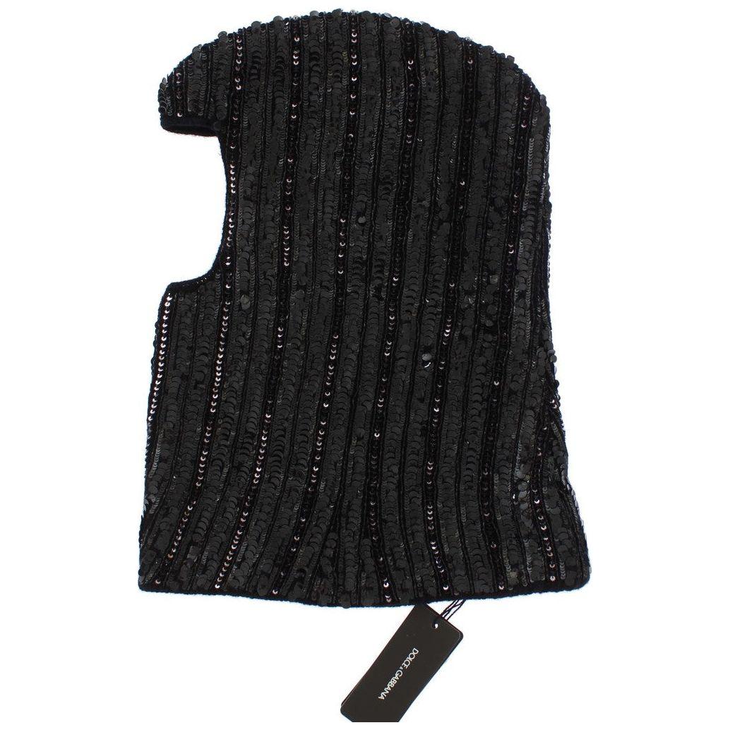 Dolce & Gabbana Elegant Black Sequined Hooded Scarf Wrap Hood Scarf Dolce & Gabbana Black