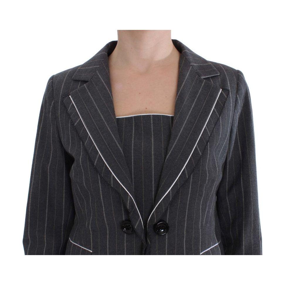 BENCIVENGA Elegant Gray Striped Dress & Blazer Suit Set BENCIVENGA Dark Slate Gray