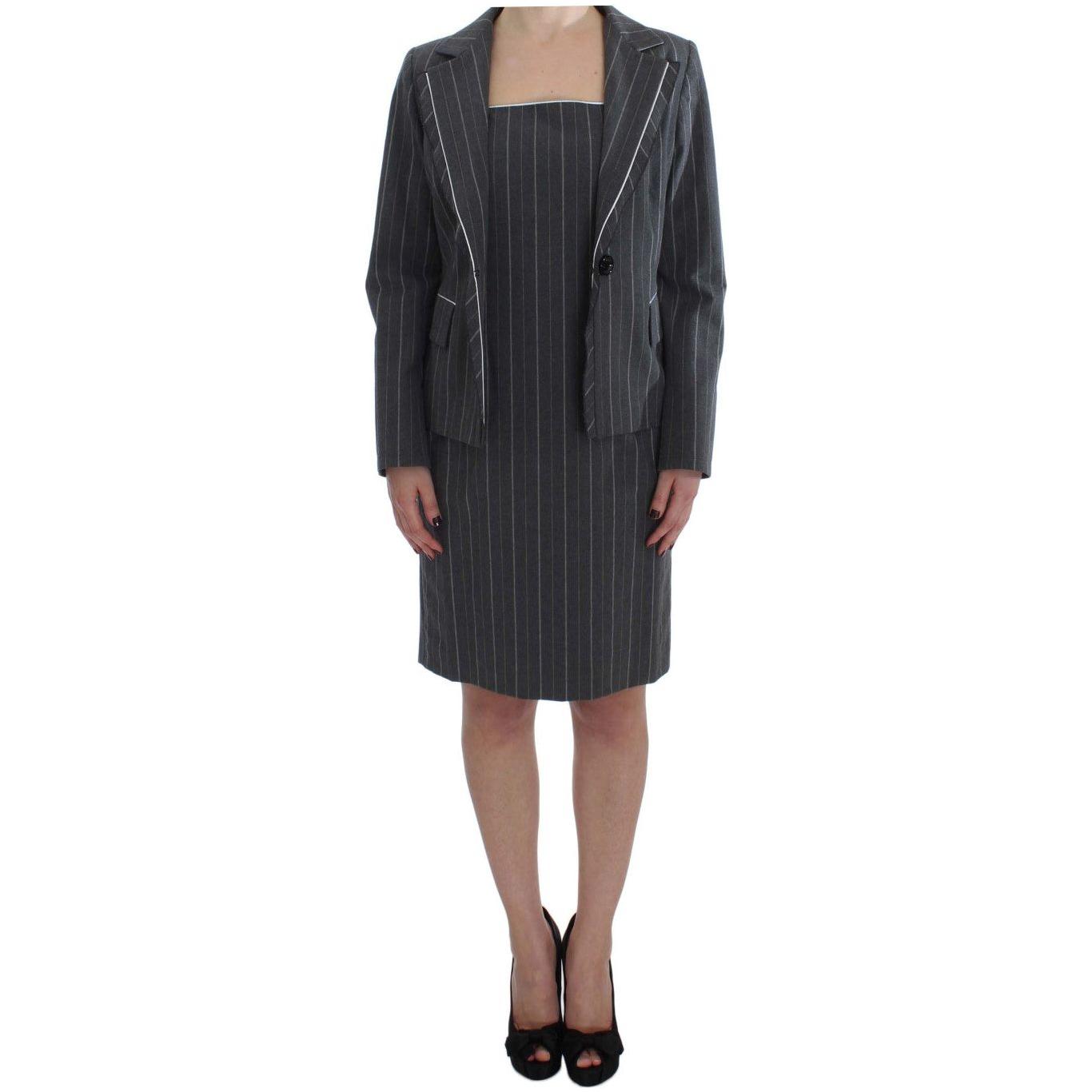 BENCIVENGA Elegant Gray Striped Dress & Blazer Suit Set BENCIVENGA Dark Slate Gray