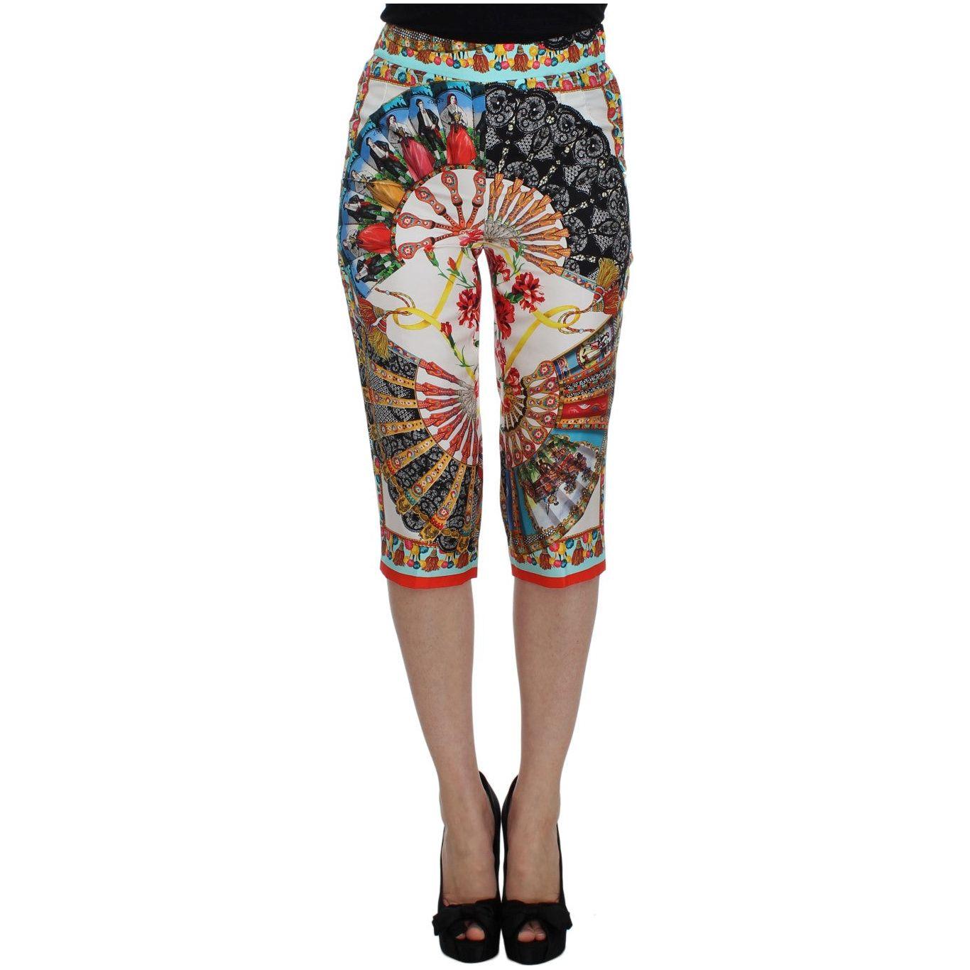 Dolce & Gabbana Multicolor Majolica Silk Capri Pants Dolce & Gabbana Dim Gray