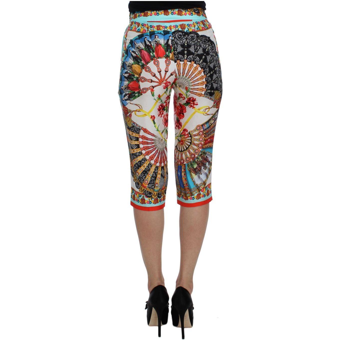 Dolce & Gabbana Multicolor Majolica Silk Capri Pants Dolce & Gabbana Dim Gray