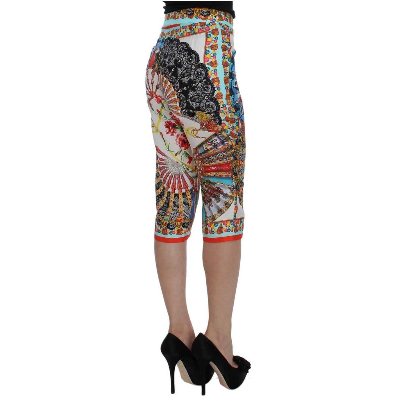 Dolce & Gabbana Multicolor Majolica Silk Capri Pants Dolce & Gabbana Dim Gray