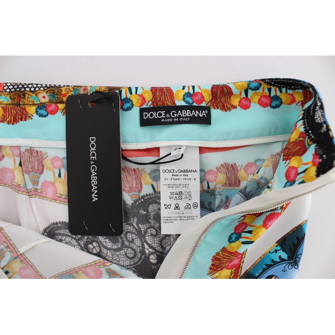 Dolce & Gabbana Multicolor Majolica Silk Capri Pants Dolce & Gabbana Gray
