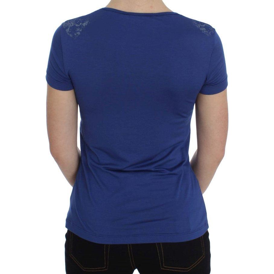 Ermanno Scervino Elegant Blue Crew Neck Tee with Logo Detail Ermanno Scervino Midnight Blue