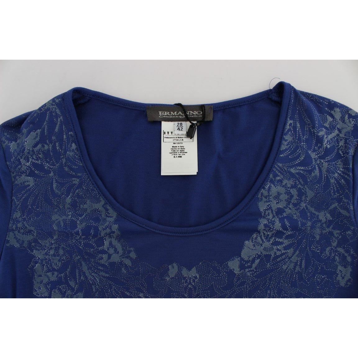 Ermanno Scervino Elegant Blue Crew Neck Tee with Logo Detail Ermanno Scervino Midnight Blue