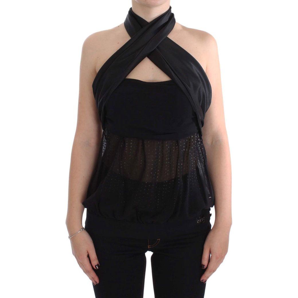 Exte Black Neck Wrap Top Blouse