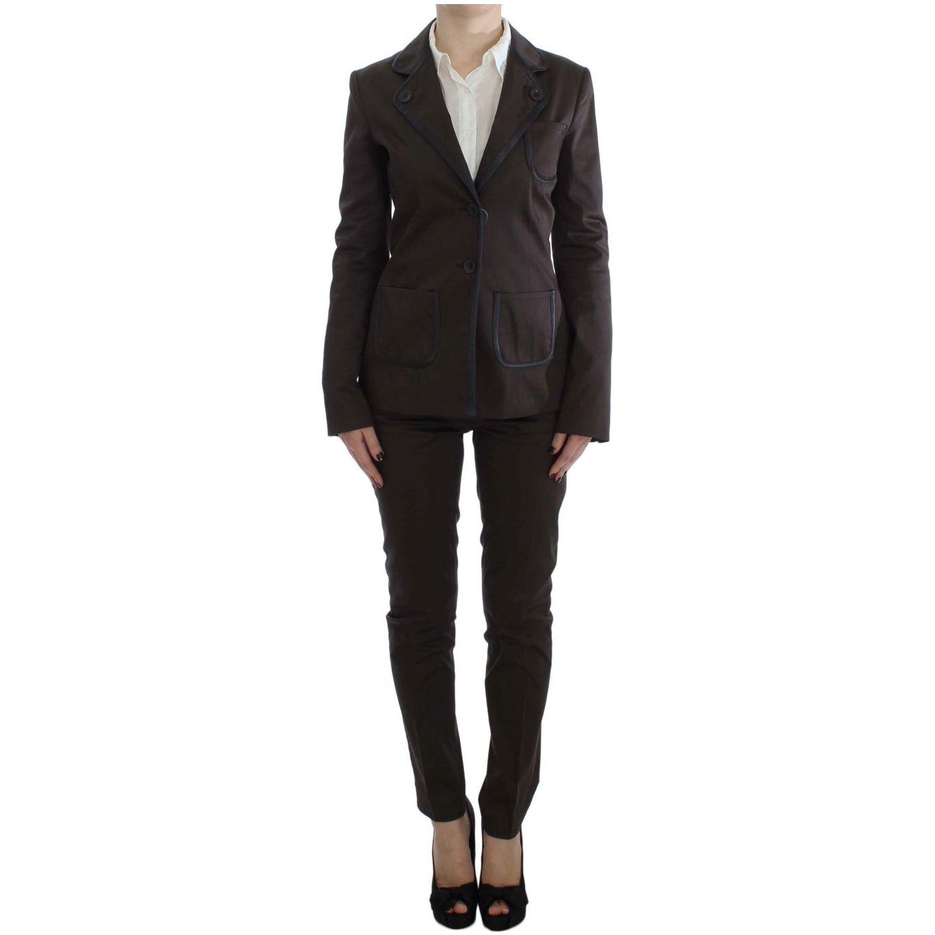 Exte Chic Brown Cotton-Elastane Suit Set Suit Exte Black