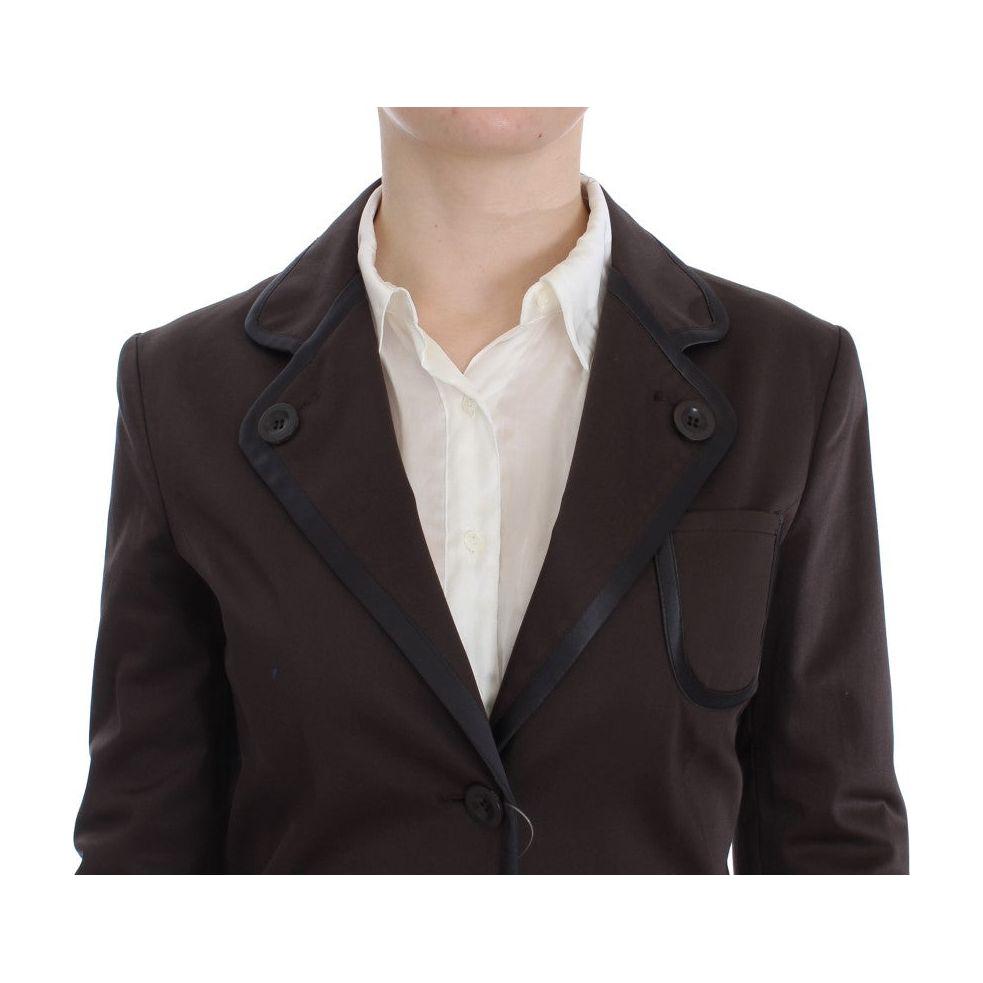Exte Chic Brown Cotton-Elastane Suit Set Suit Exte Dark Slate Gray