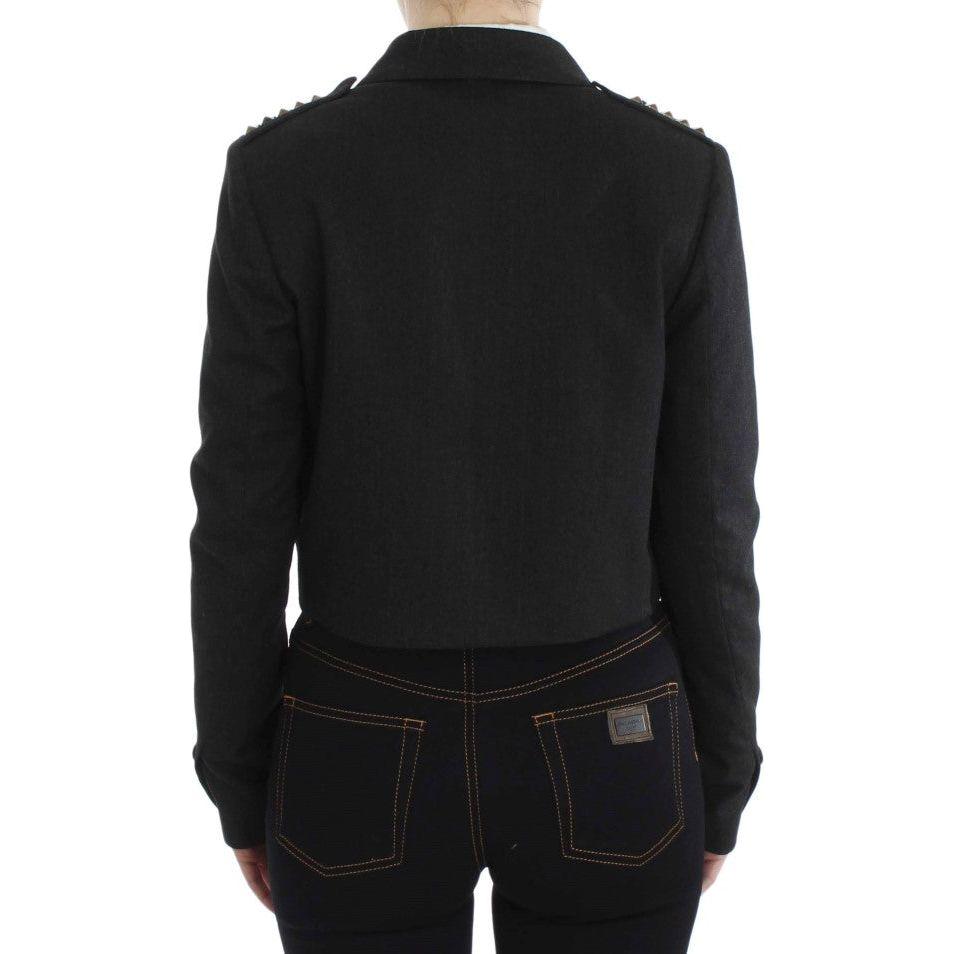 Exte Elegant Gray Gold-Buttoned Blazer Jacket Coats & Jackets Exte Black
