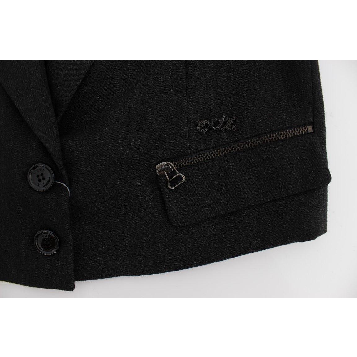 Exte Elegant Gray Gold-Buttoned Blazer Jacket Coats & Jackets Exte Light Gray