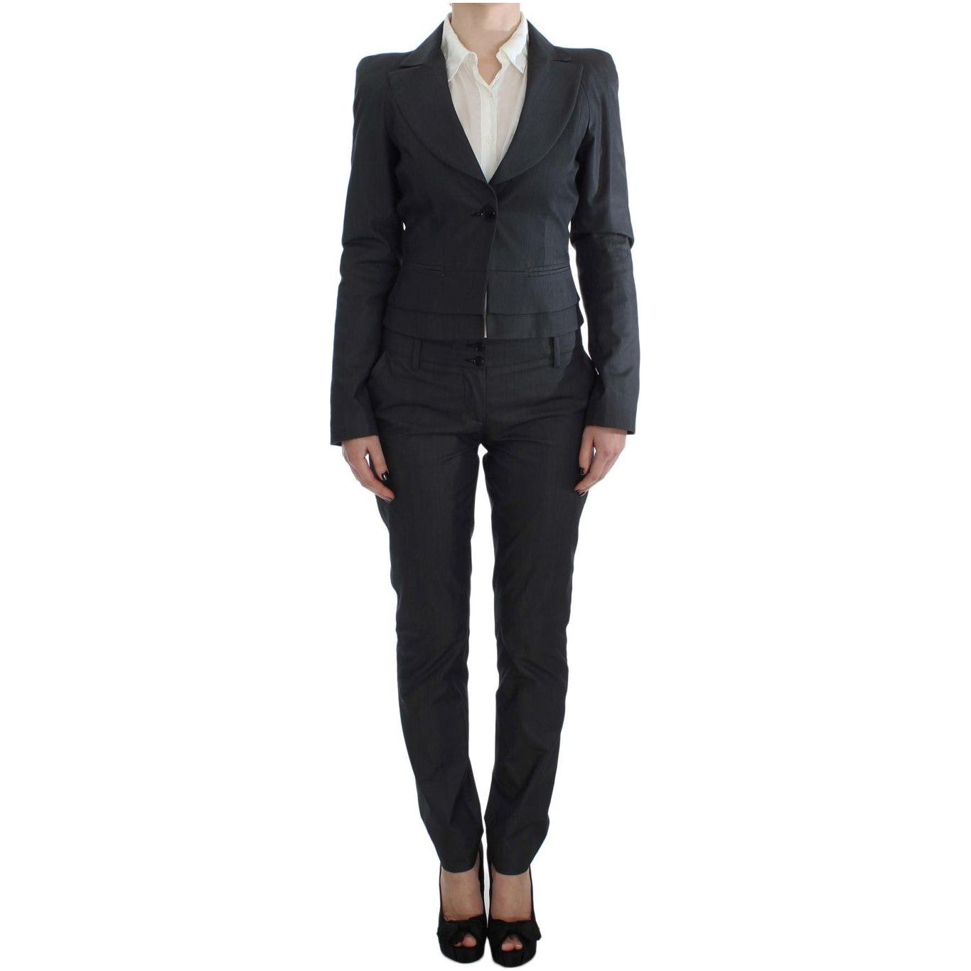 Exte Chic Gray Cotton Blend Pantsuit Ensemble Suit Exte Dark Slate Gray