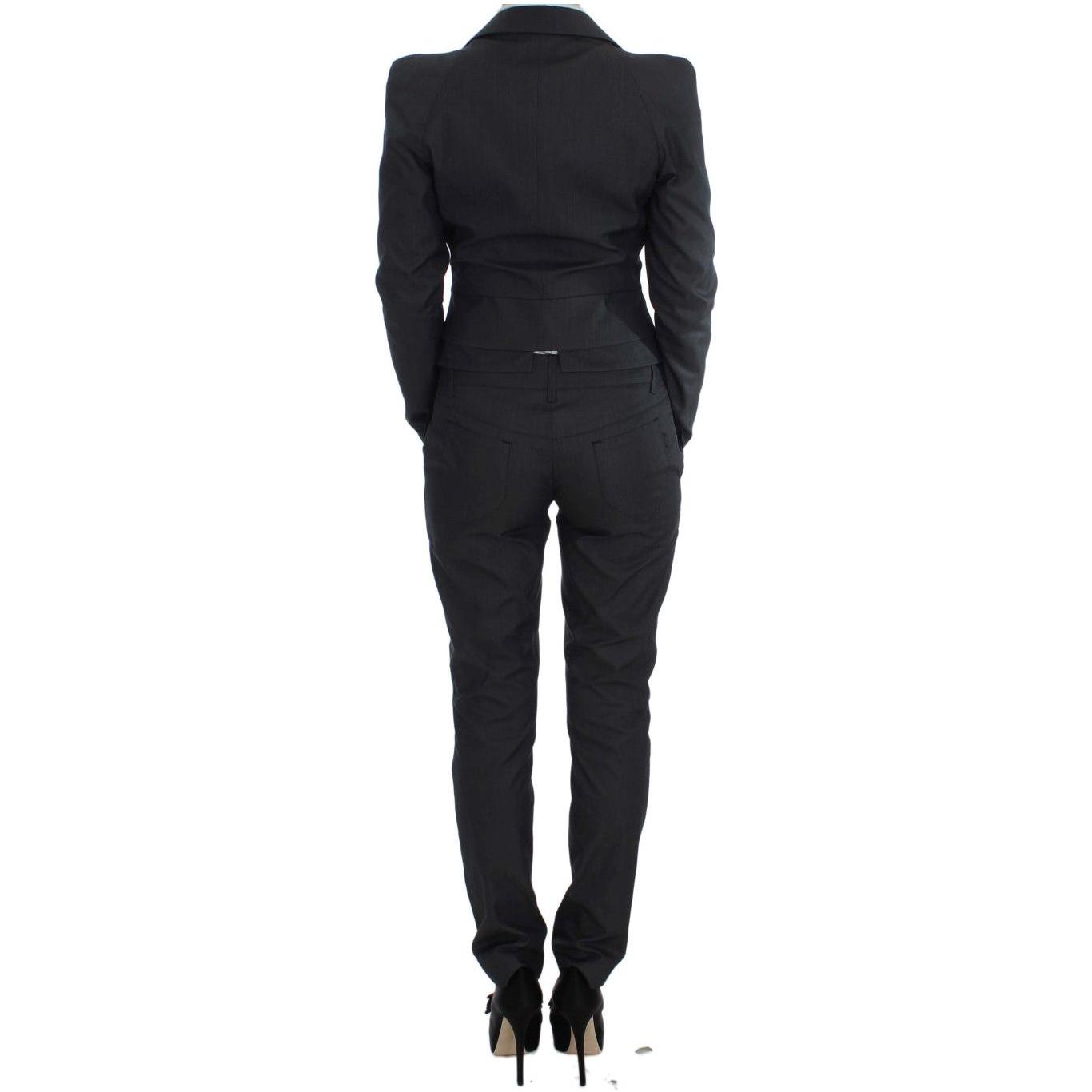 Exte Chic Gray Cotton Blend Pantsuit Ensemble Suit Exte Dark Slate Gray