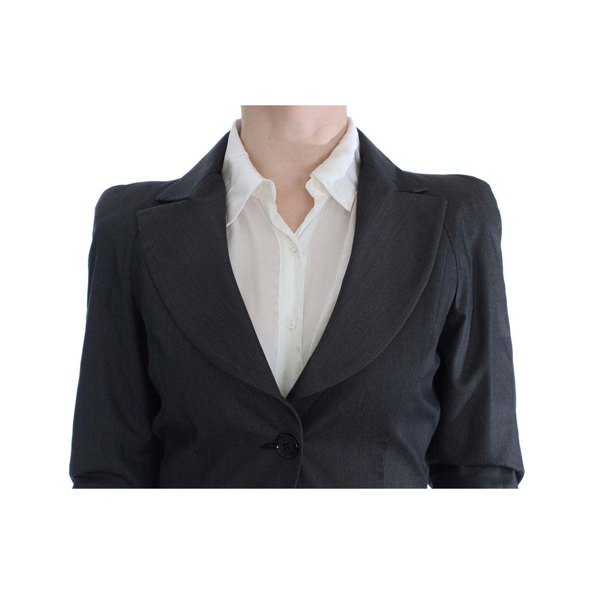 Exte Chic Gray Cotton Blend Pantsuit Ensemble Suit Exte Dark Slate Gray