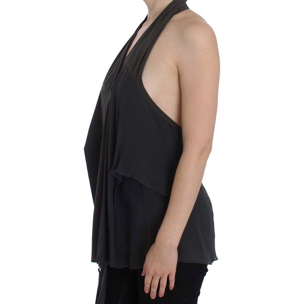 CORA GROPPO Elegant Halterneck Blouse in Gray and Blue CORA GROPPO Black