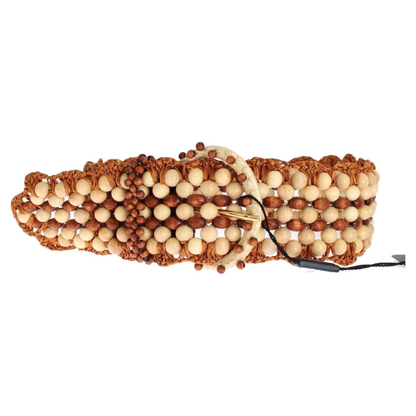 Dolce & Gabbana Elegant Beaded Raffia Waist Belt Belt Dolce & Gabbana Tan