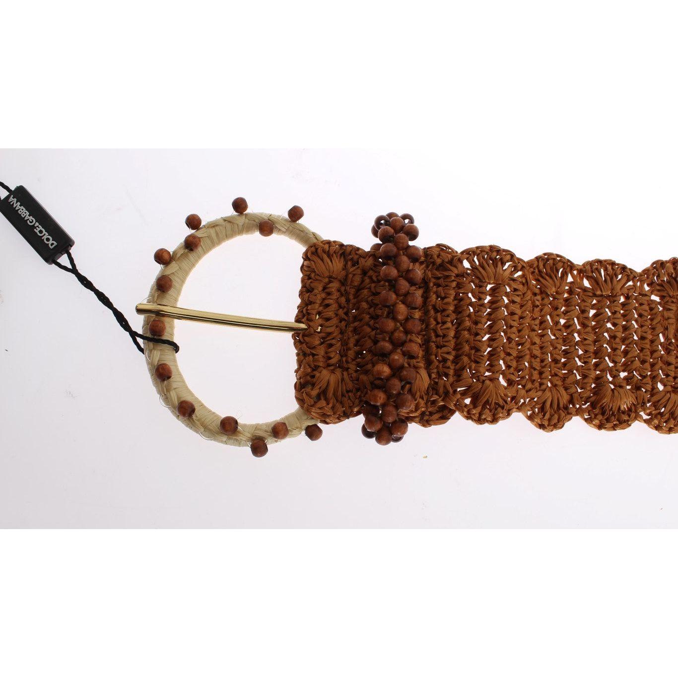 Dolce & Gabbana Elegant Beaded Raffia Waist Belt Belt Dolce & Gabbana Saddle Brown