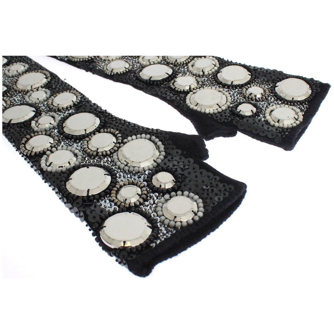 Dolce & Gabbana Sequin-Embellished Cashmere Fingerless Gloves Dolce & Gabbana Light Gray