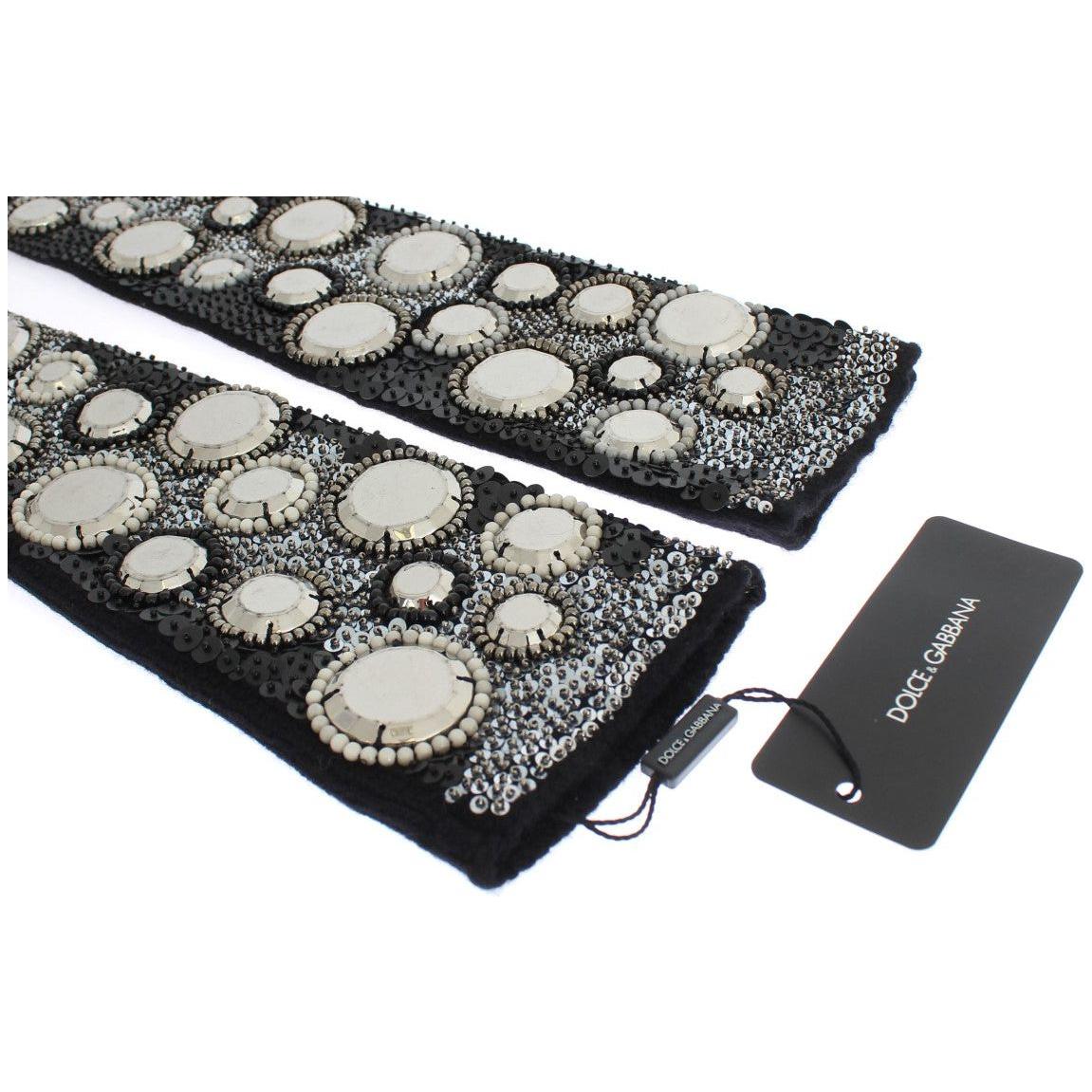 Dolce & Gabbana Sequin-Embellished Cashmere Fingerless Gloves Dolce & Gabbana Light Gray