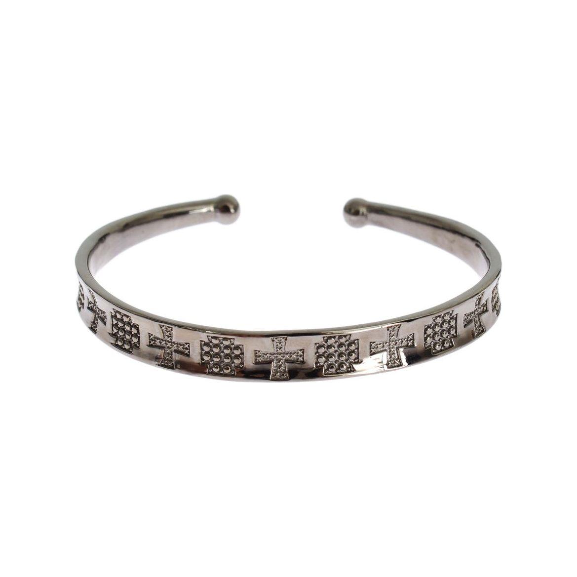 Nialaya Elegant Rhodium Silver Bangle Bracelet Nialaya Dark Gray