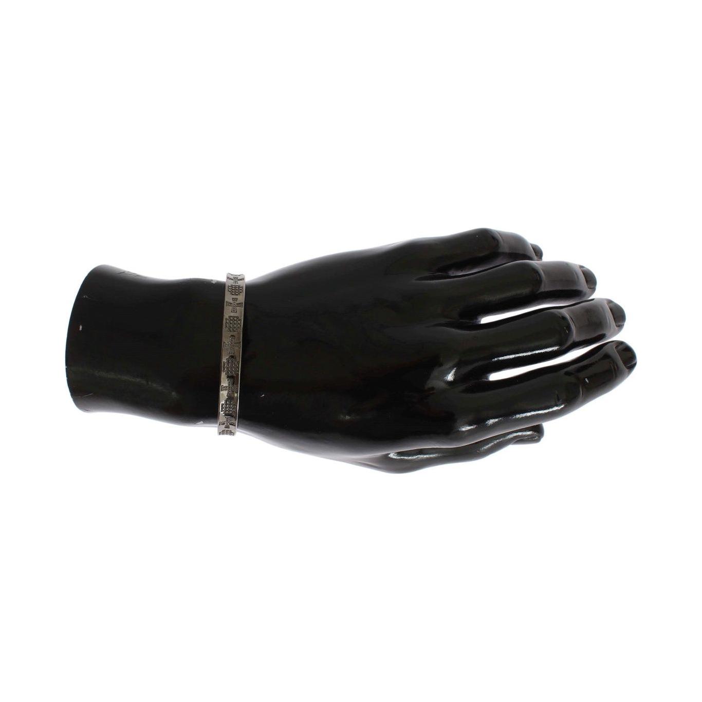 Nialaya Elegant Rhodium Silver Bangle Bracelet Nialaya Black