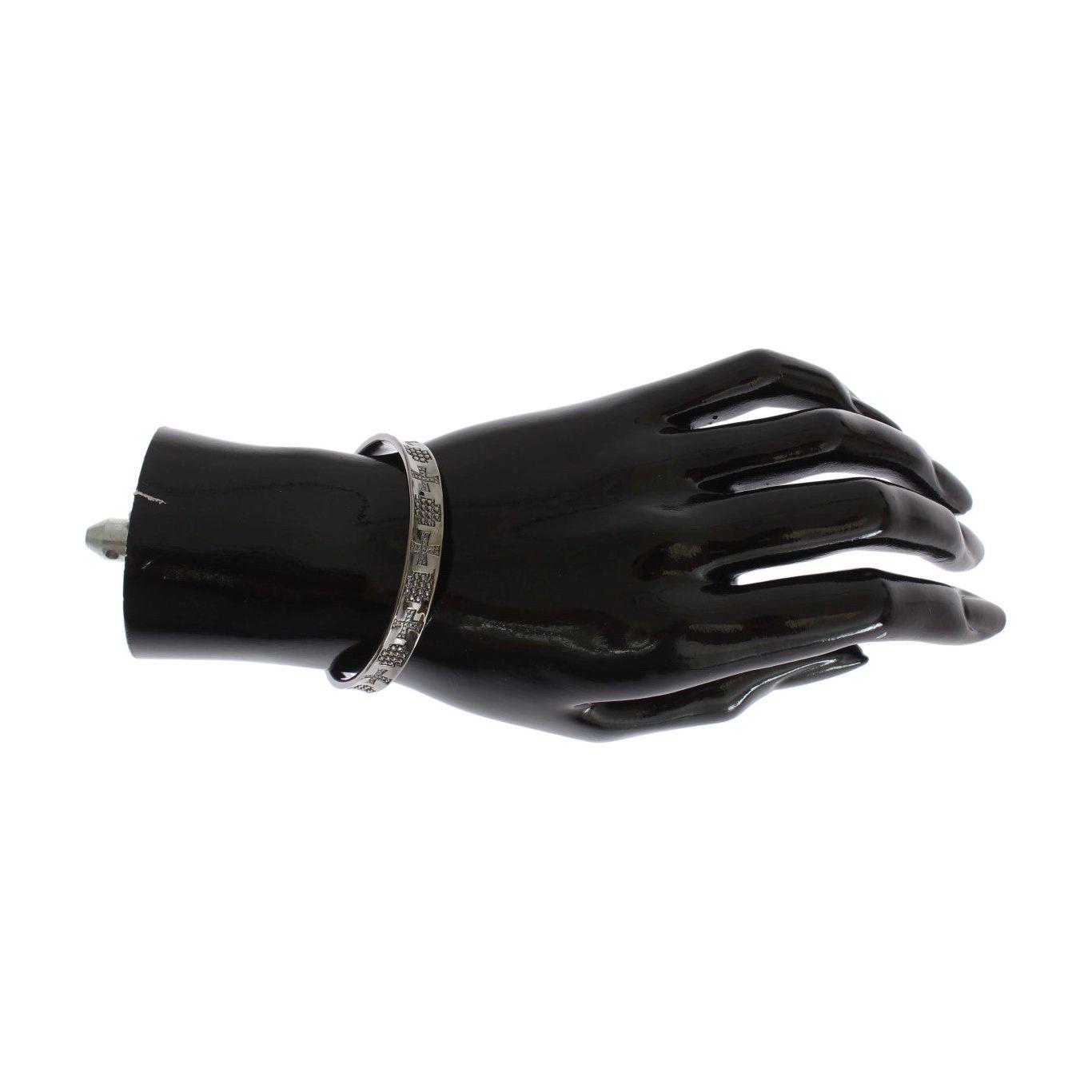 Nialaya Elegant Rhodium Silver Bangle Bracelet Nialaya Black