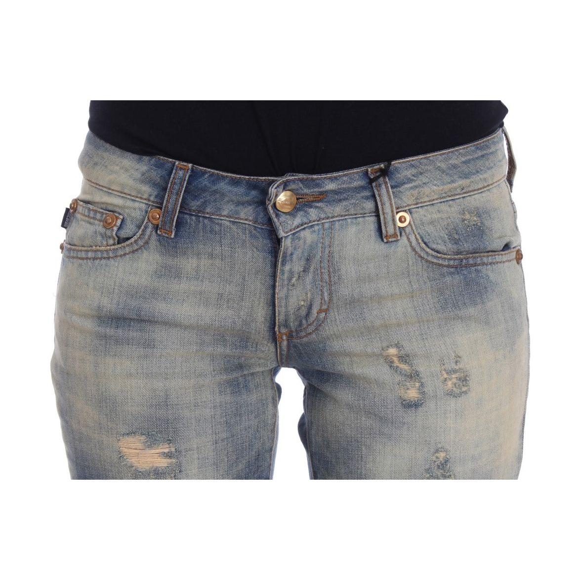 Cavalli Elegant Slim Bootcut Blue Jeans Cavalli Slate Gray