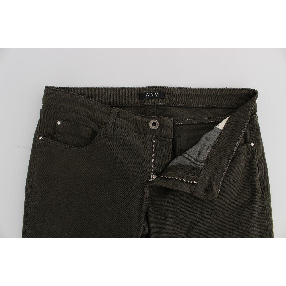 Costume National Chic Slim Fit Green Cotton Jeans Costume National Black