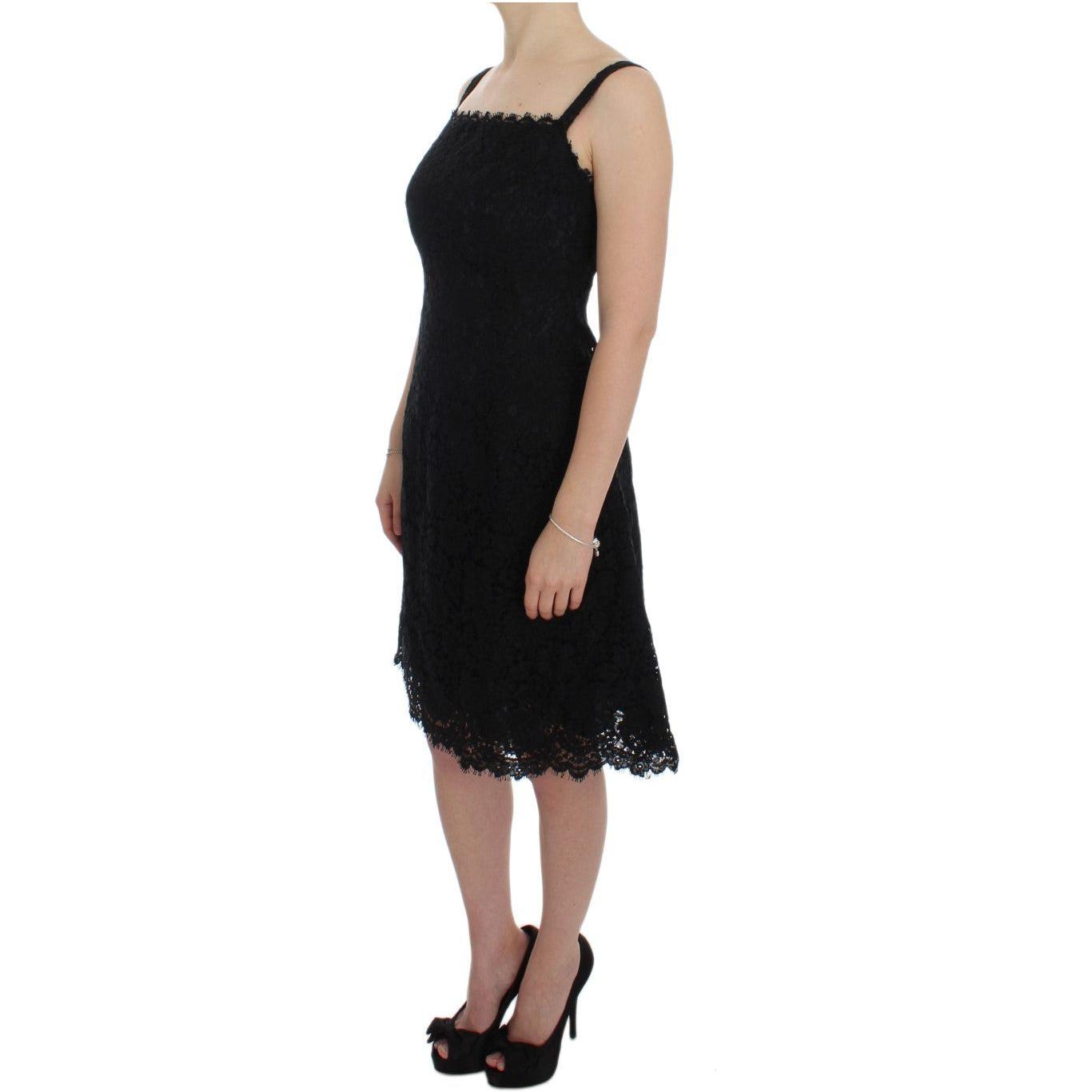 Dolce & Gabbana Elegant Black Floral Lace Knee-Length Dress Dolce & Gabbana Rosy Brown