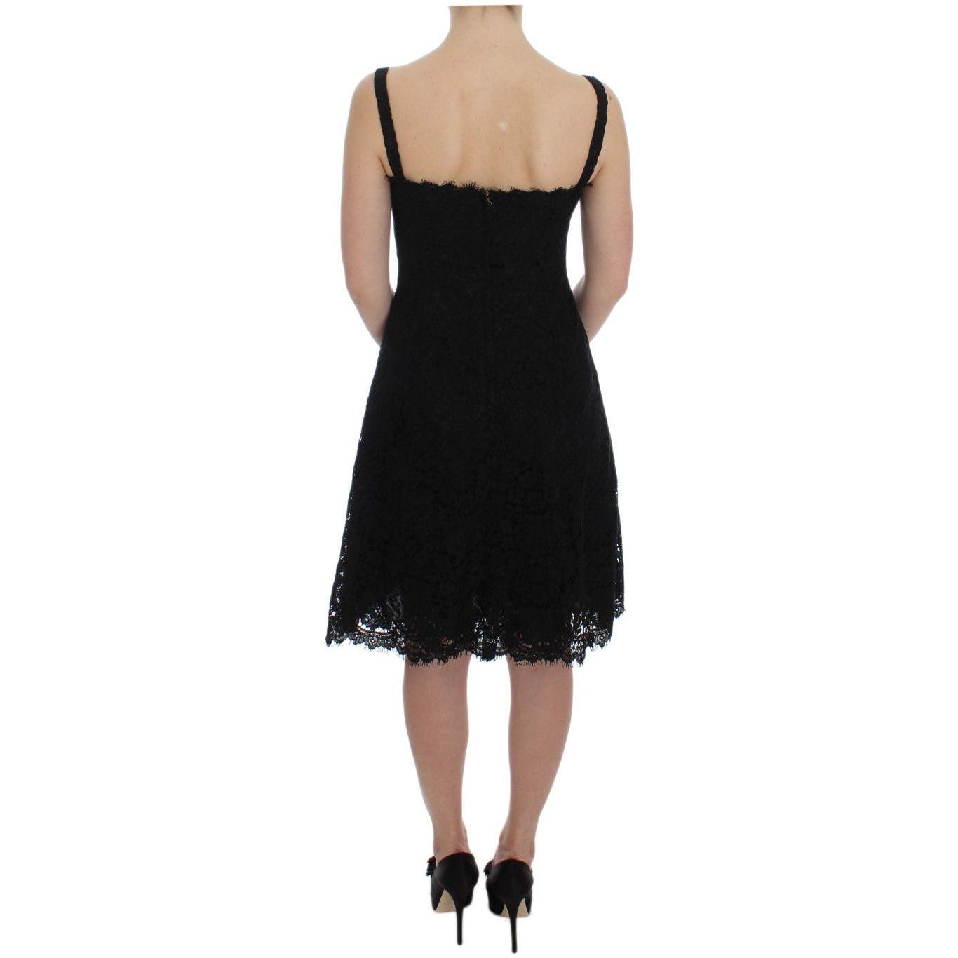 Dolce & Gabbana Elegant Black Floral Lace Knee-Length Dress Dolce & Gabbana Rosy Brown