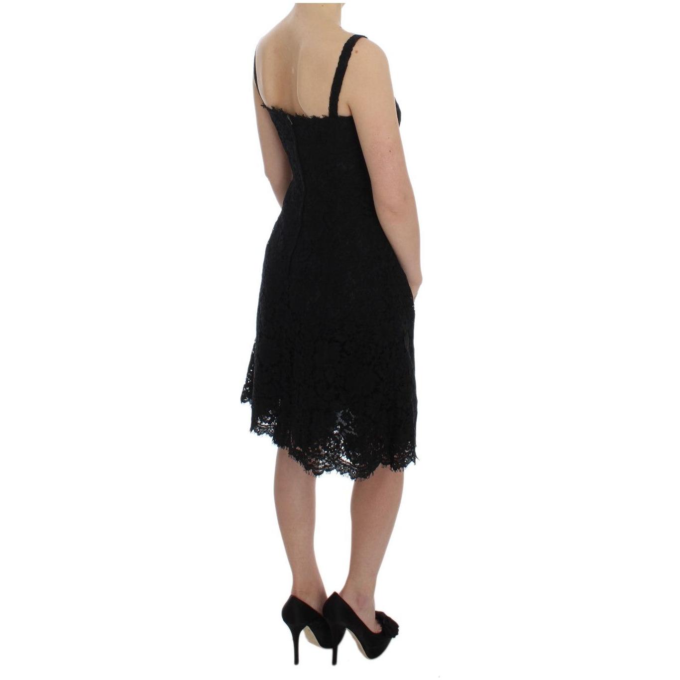 Dolce & Gabbana Elegant Black Floral Lace Knee-Length Dress Dolce & Gabbana Rosy Brown