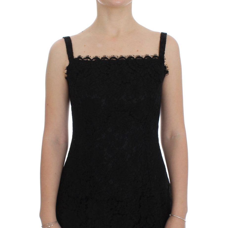 Dolce & Gabbana Elegant Black Floral Lace Knee-Length Dress Dolce & Gabbana Rosy Brown