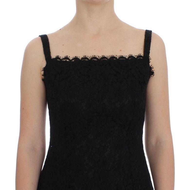 Dolce & Gabbana Elegant Black Floral Lace Knee-Length Dress Dolce & Gabbana Rosy Brown