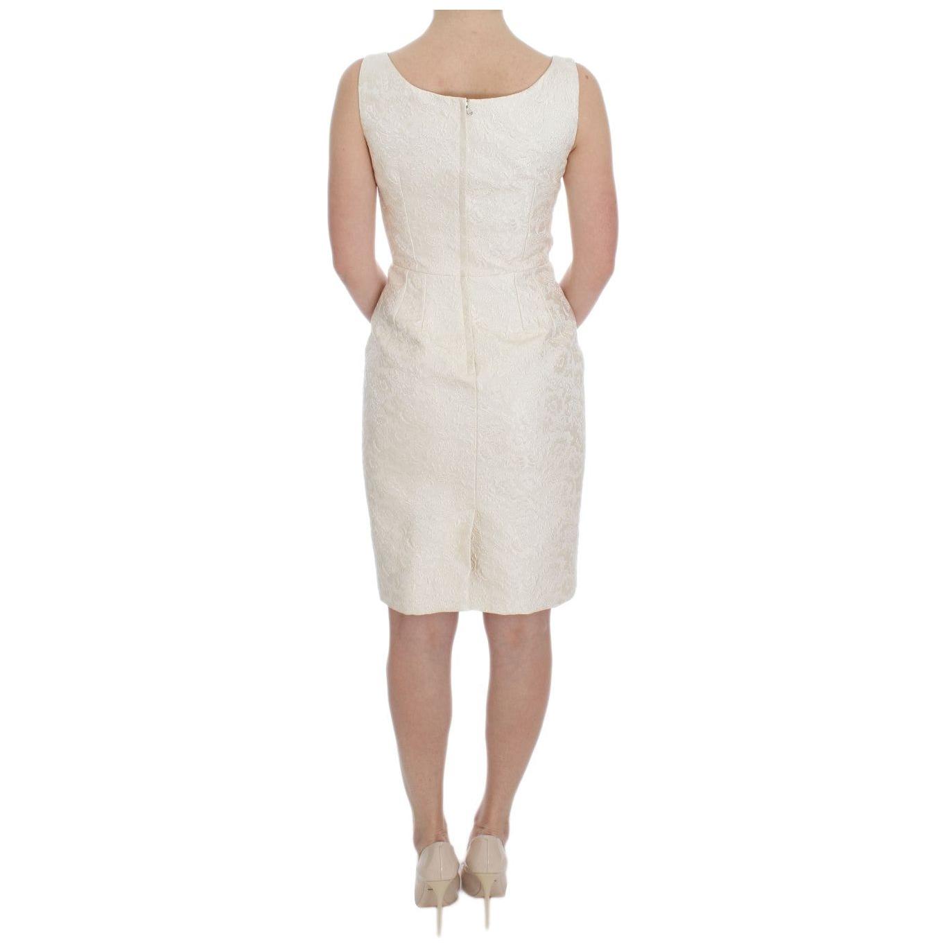 Dolce & Gabbana Elegant Floral Brocade Sheath Dress Dolce & Gabbana Light Gray