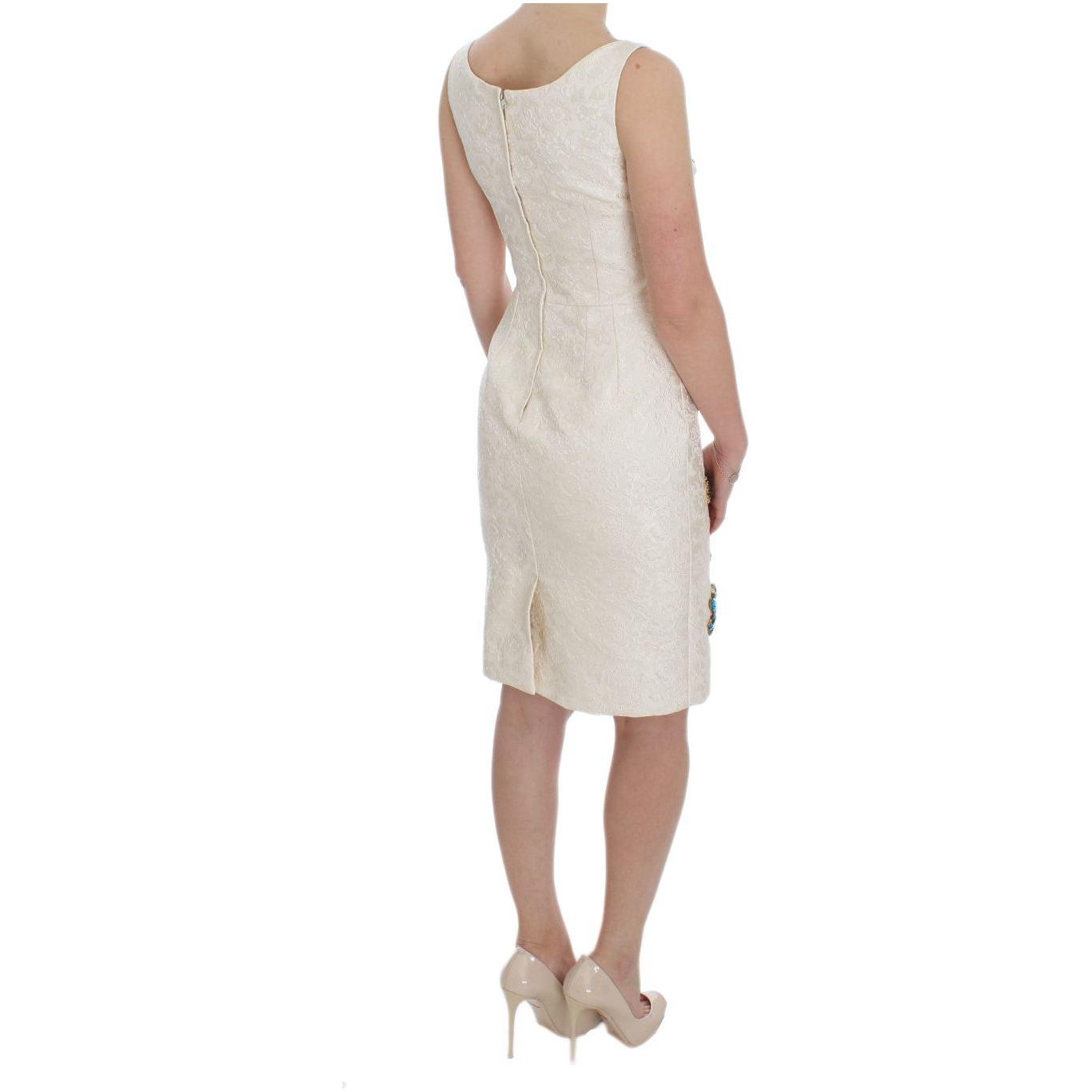Dolce & Gabbana Elegant Floral Brocade Sheath Dress Dolce & Gabbana Gray