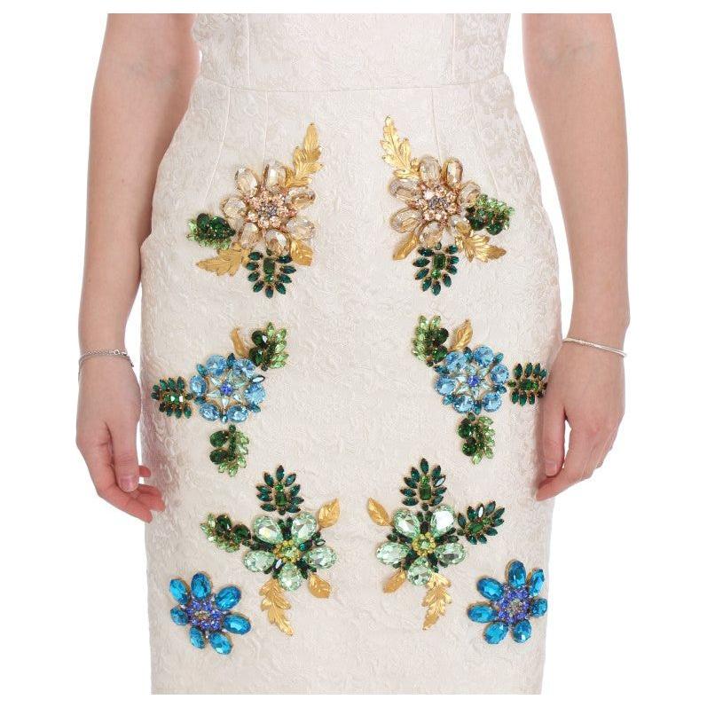 Dolce & Gabbana Elegant Floral Brocade Sheath Dress Dolce & Gabbana Light Gray