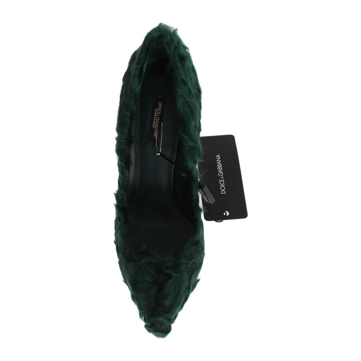 Dolce & Gabbana Elegant Green Xiangao Fur Leather Pumps Dolce & Gabbana Black