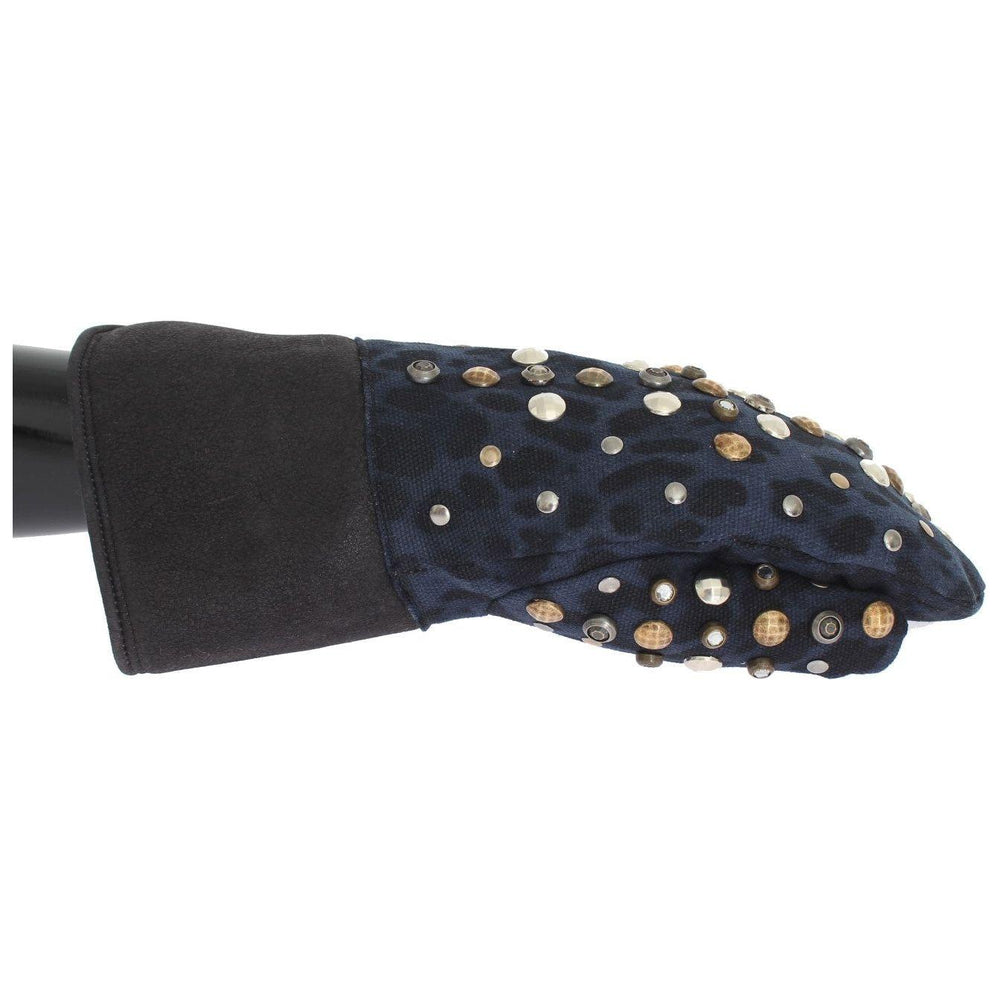 Dolce & Gabbana Chic Gray Wool & Shearling Gloves with Studded Details Dolce & Gabbana Dark Slate Gray