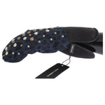 Dolce & Gabbana Chic Gray Wool & Shearling Gloves with Studded Details Dolce & Gabbana Dark Slate Gray